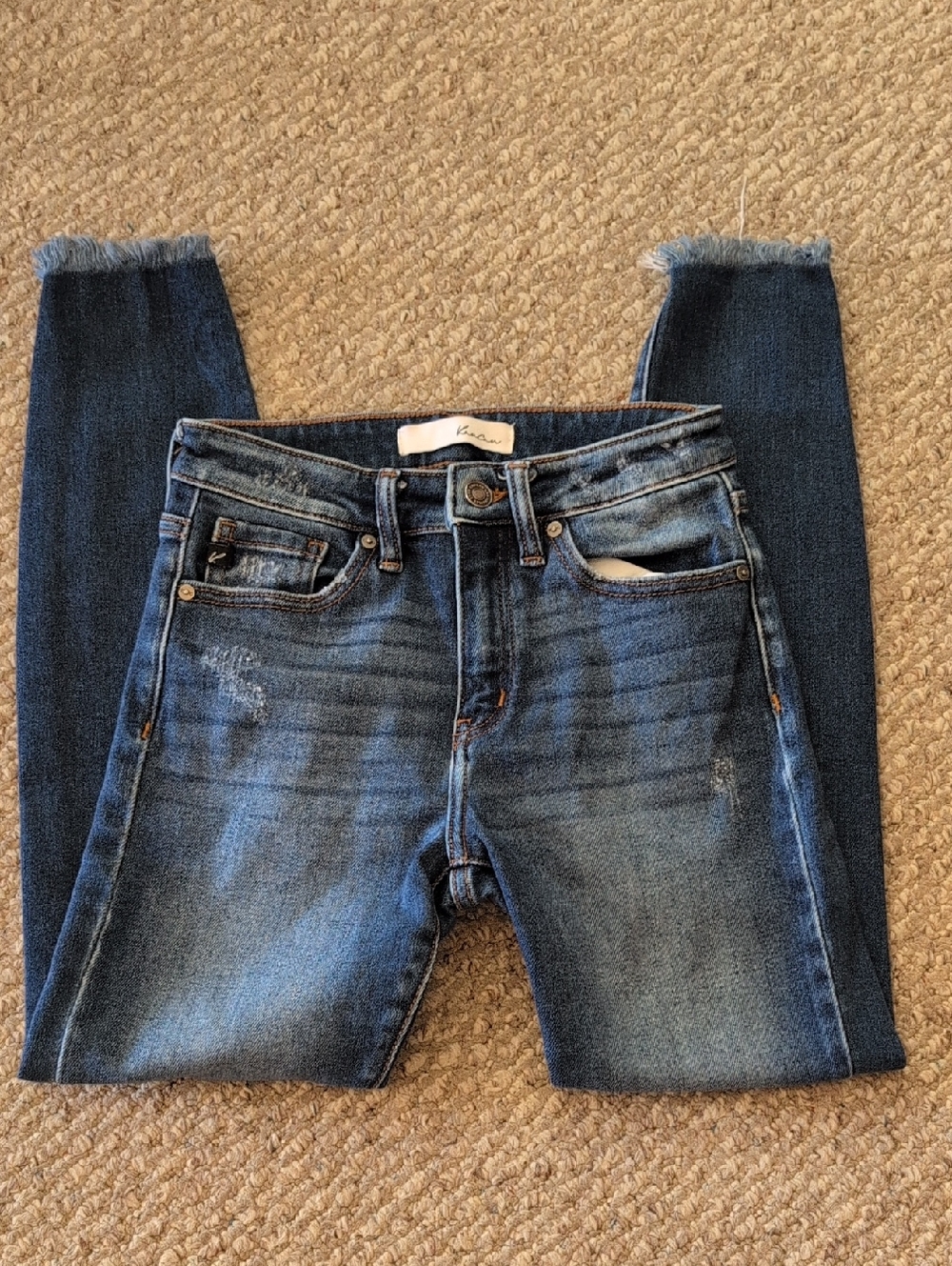 KanCan Dark Blue Skinny Jeans with Frayed Hem